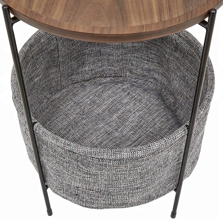 Bases Black White Living Room Furniture Stainless Steel Frame Side Table  Round Furniture Fabric Storage Basket Side Table