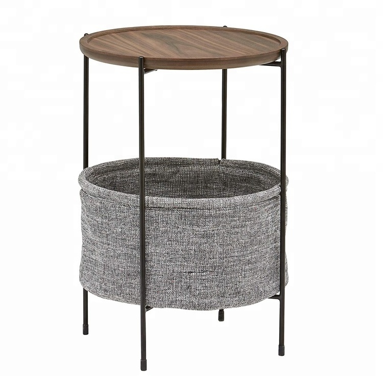 Bases Black White Living Room Furniture Stainless Steel Frame Side Table  Round Furniture Fabric Storage Basket Side Table