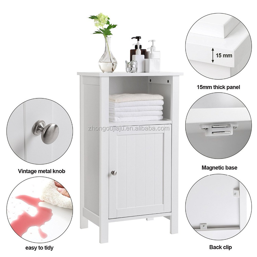 Wooden Furniture Tall Floor Storage Cabinet with Doors White Finish