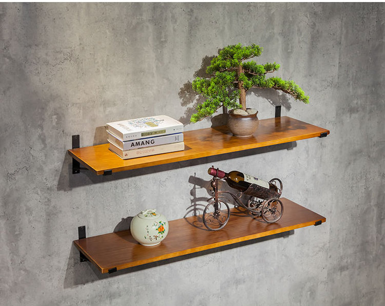 Rustic Floating Wall Storage Wood and Metal Shelves Living Room Furniture