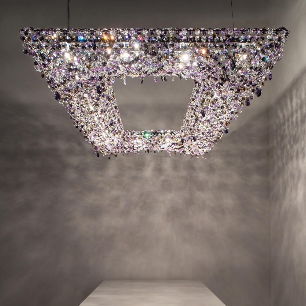 Custom Made Modern Lighting Fixture Simple Quadrate K9 Crystal Chandelier Chain Luxury Pendant Light For Hotel Project Case