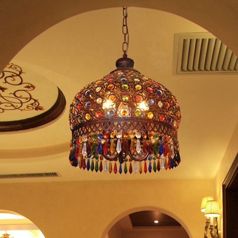 modern mix-color crystal chandelier luxury lighting fixture Round colorful Bead Crystal pendant light for restaurant decor