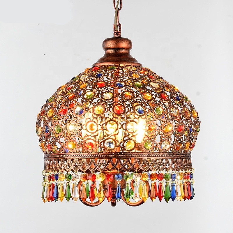 modern mix-color crystal chandelier luxury lighting fixture Round colorful Bead Crystal pendant light for restaurant decor