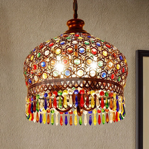 modern mix-color crystal chandelier luxury lighting fixture Round colorful Bead Crystal pendant light for restaurant decor