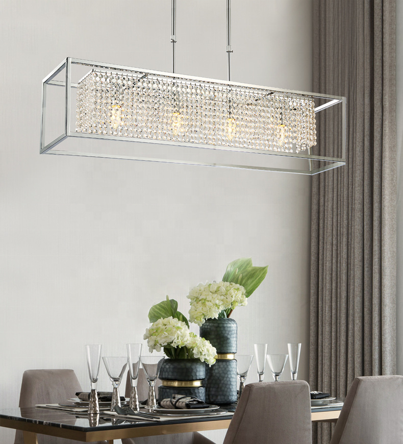 New Rectangular Modern Luxcury K9 Crystal Pendant Lights Dining Room Kitchen Island Dinning Table LED Chandeliers Fixture