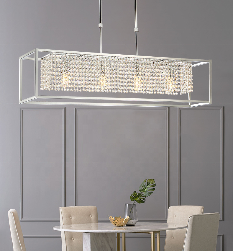 New Rectangular Modern Luxcury K9 Crystal Pendant Lights Dining Room Kitchen Island Dinning Table LED Chandeliers Fixture