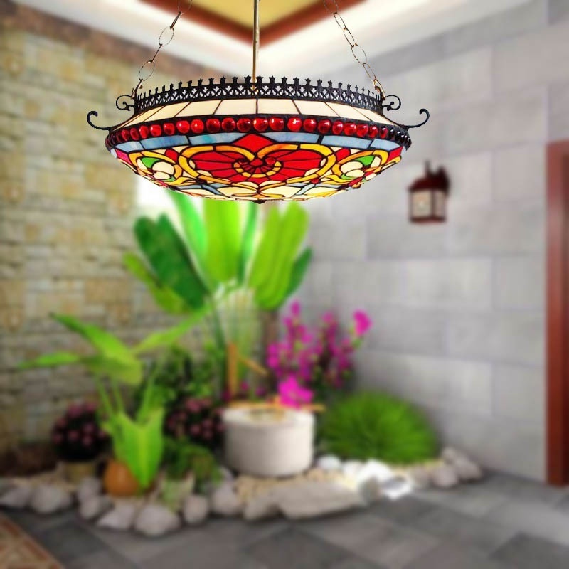 Tiffany Style colorful Glass Tiffany LED Chandelier Lamp Baroque Restaurant Art Antique colorful Hanging Light Fixture