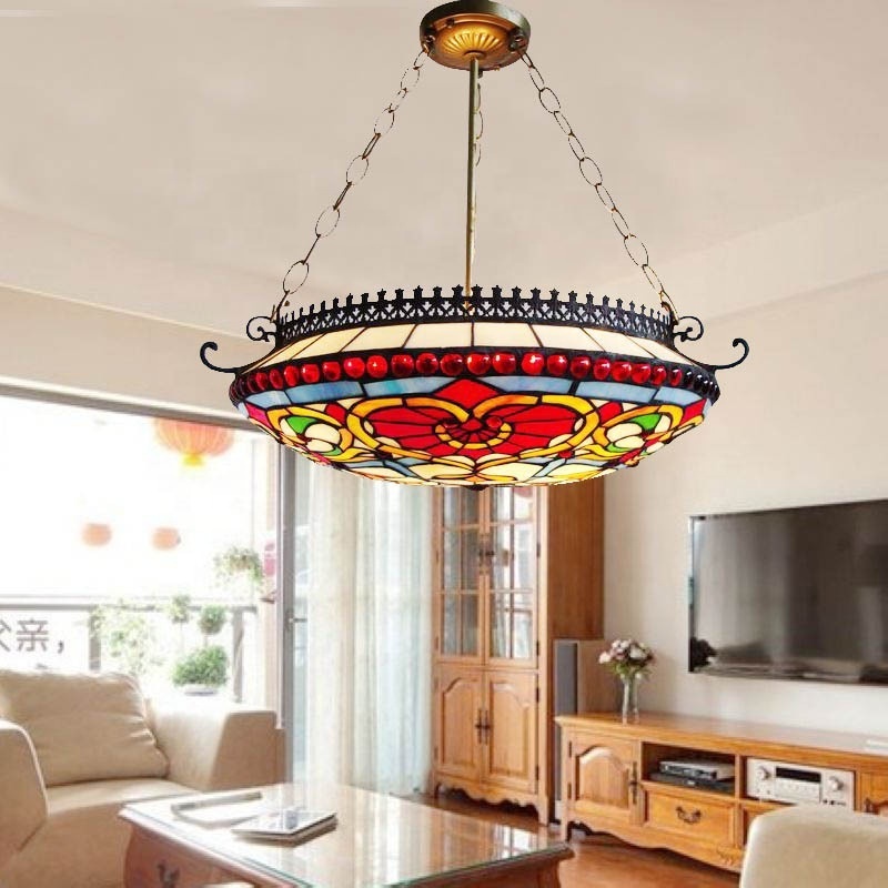 Tiffany Style colorful Glass Tiffany LED Chandelier Lamp Baroque Restaurant Art Antique colorful Hanging Light Fixture