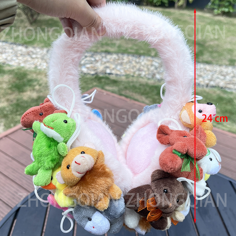 Teddy Bear Earmuffs Winter Animal Ankle Boots Bootie Fur Slippers  Mommy and Me Adult Kid Plush Snow Boots for women Lady