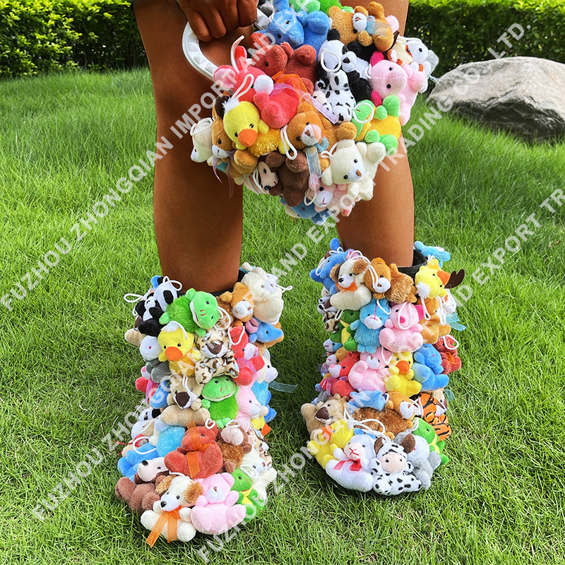 Adult Kid Plush Teddy Bear Snow Boot Mommy and Me Stuffed animal Botas De Mujer Fur Shoes Ankle Boots & Bootie For Lady Women