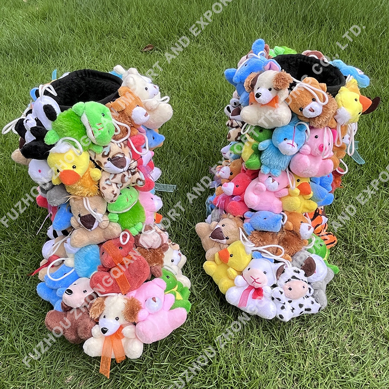 Adult Kid Plush Teddy Bear Snow Boot Mommy and Me Stuffed animal Botas De Mujer Fur Shoes Ankle Boots & Bootie For Lady Women