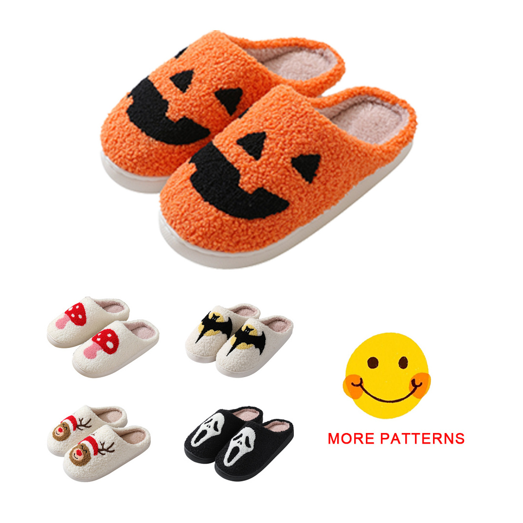 FREE SHIPPING Custom Logo Smile Happy Face Slippers Moon Cake Plush Fuzzy Sherpa Women Cozy House Home Slippers