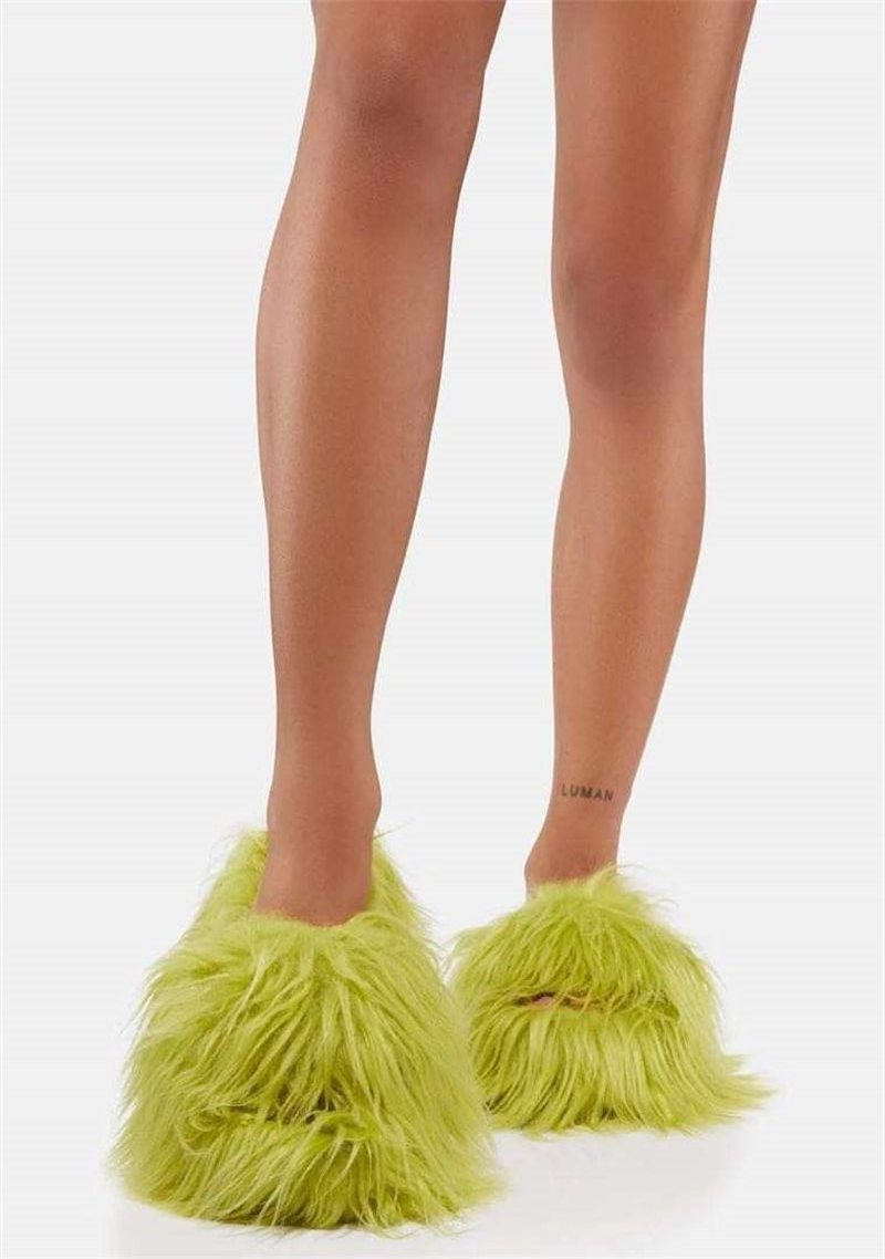 Custom LOGO Pantuflas De Peluches Zapatillas Open Toe Fluffy Plush Fuzzy Faux Mongolian Goat Hair Fur Slides Slippers for Women