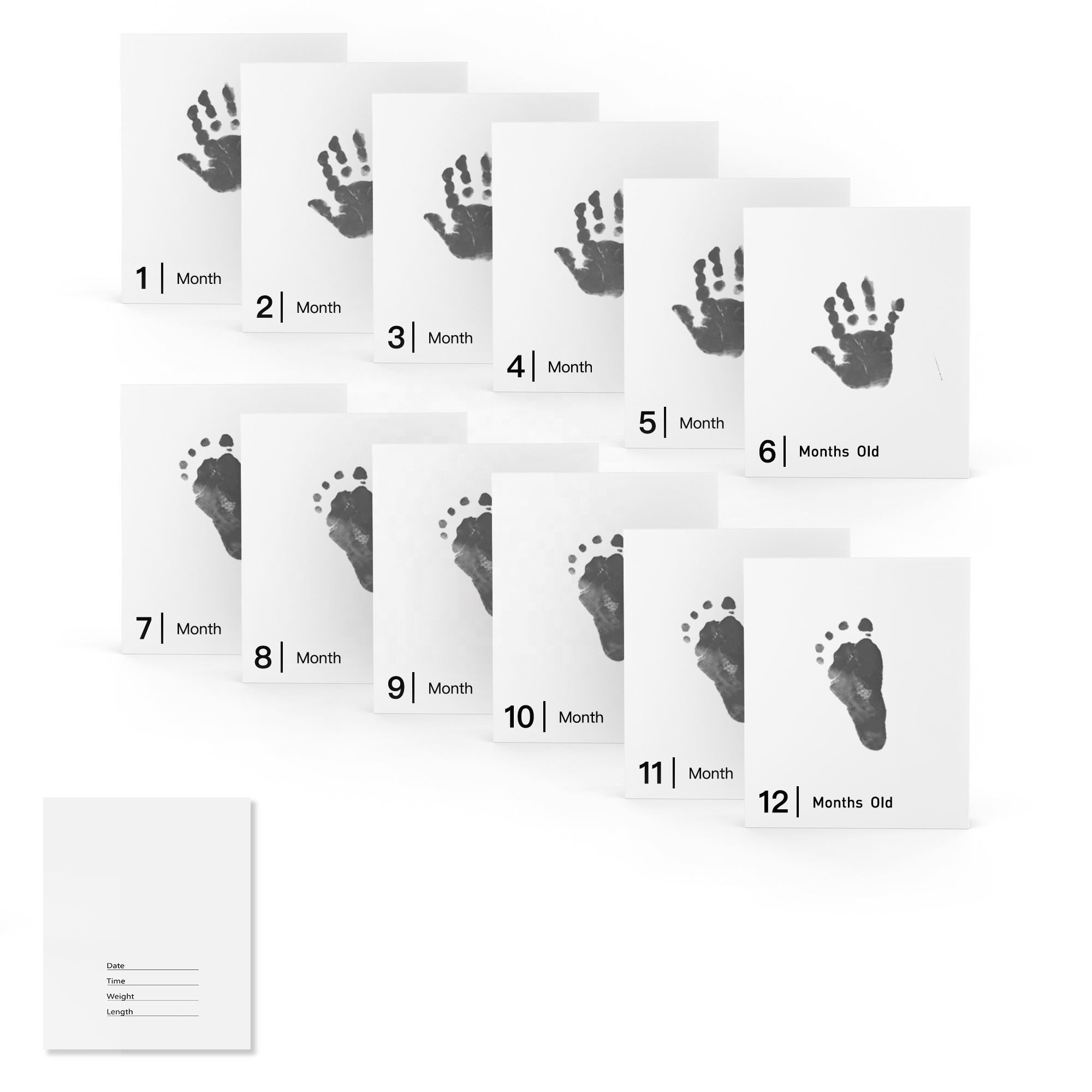 Baby Inkless Milestone Cards 14 Sets 1 Month To 12 Month Newborn 14 Ink Pad+14 Papers Hand And Footprint Baby Inkless Print Kit