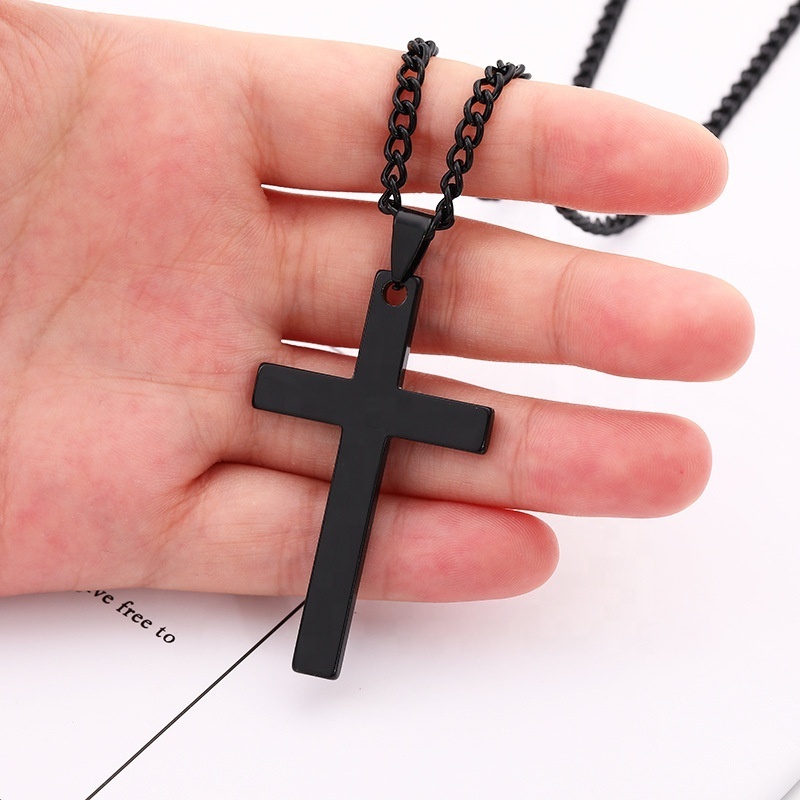 Big Titanium Steel Cross Pendant Necklace for Men Teen Boys Jewelry Three Layers Jesus Cross Crucifix Necklaces with Box Chain