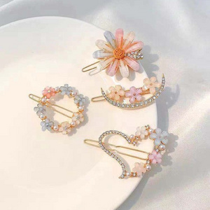 Rhinestone Bobby Pins Flower Hair Clips Bling Girls Women Hair Accessories Pearl Resin Acrylic Hair Clips