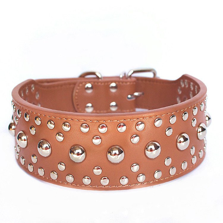 Adjustable Punk Pet Collars PU Leather Big Dogs Durable Revit Collar Luxury Rhinestone Dog Collars for Medium Large Dogs