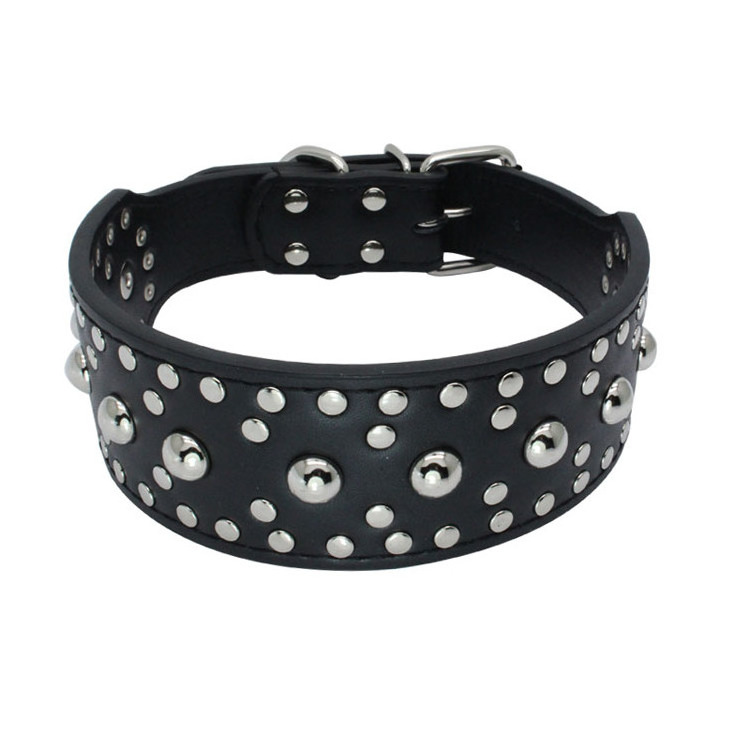 Adjustable Punk Pet Collars PU Leather Big Dogs Durable Revit Collar Luxury Rhinestone Dog Collars for Medium Large Dogs