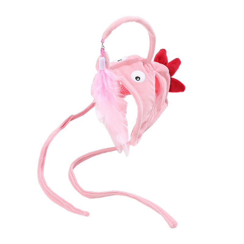 Hot Sale Cat Toys Kitten Fishing Head Wearing Funny Cat Teaser Stick Toy Hat Play Toys Cat Pet Accessories