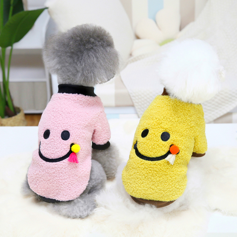 Winter Autumn Dog Pet Clothes Two Feet Warm Fleece Happy Smile Pattern Dog Coat on Sale