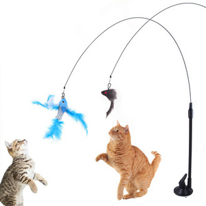 Interactive Cat Toys Multiple Detachable Feather Handheld Cat Teaser Multipurpose Sucker Fixed Set Cat Teaser Toy Wholesale