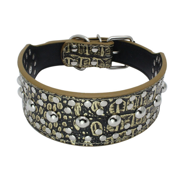 Adjustable Punk Pet Collars PU Leather Big Dogs Durable Revit Collar Luxury Rhinestone Dog Collars for Medium Large Dogs