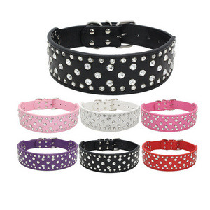 Adjustable Punk Pet Collars PU Leather Big Dogs Durable Revit Collar Luxury Rhinestone Dog Collars for Medium Large Dogs