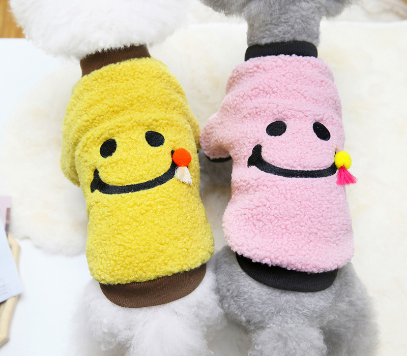 Winter Autumn Dog Pet Clothes Two Feet Warm Fleece Happy Smile Pattern Dog Coat on Sale