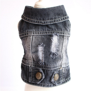 Wholesale Pet Clothes Fashion Classic Cool denim Dog Clothes Vest Small Dogs Bichon Teddy Broken Holes vest jeans dog jacket