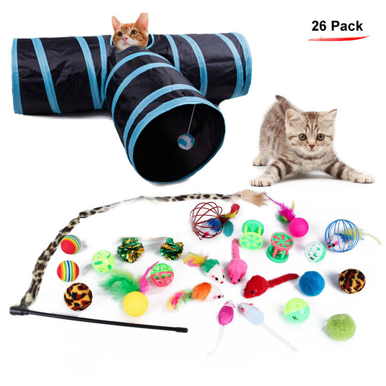 Hot Sale Pet Cat Toys Funny Playing Interactive Teasing Cat Toys Pack Feather Tunnel Teaser Wand Mouse Ball Toys Set for cats