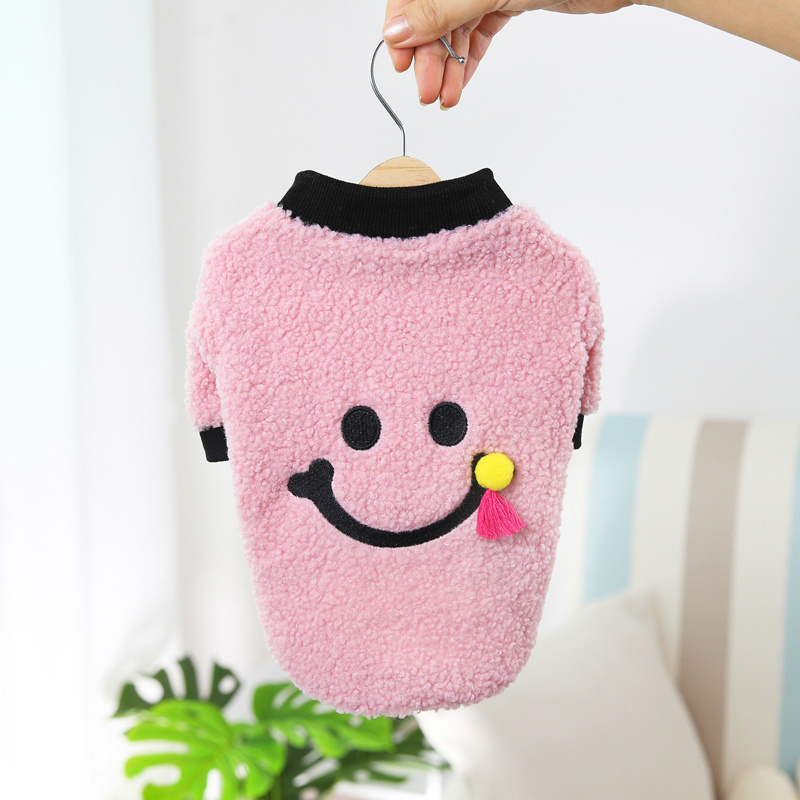 Winter Autumn Dog Pet Clothes Two Feet Warm Fleece Happy Smile Pattern Dog Coat on Sale