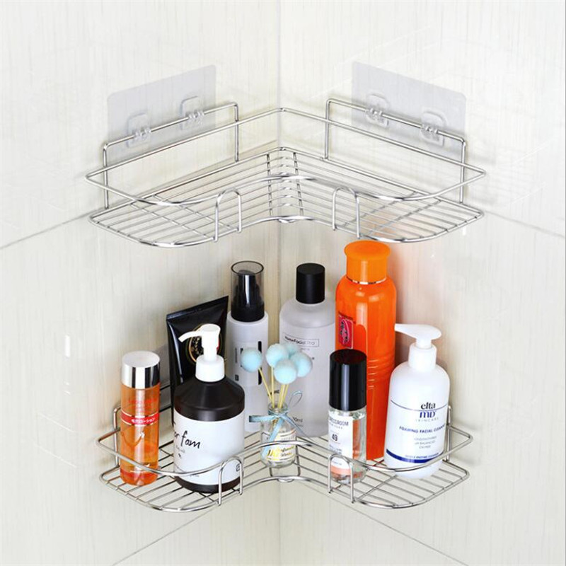 Hot sale Bathroom Accessories Shower Stainless Steel storage rack Double Corner Triangular Shelving