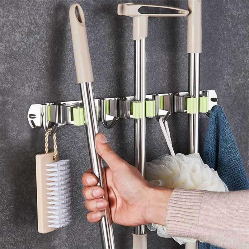 Customizable Bathroom Kitchen Storage wall mount 304 stainless steel Tool Rack broom mop holders