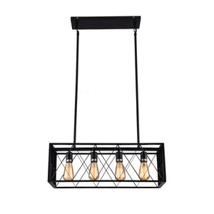 ETL listed Vintage Pendant Light Fixture 4 Lights in Rectangle Frame Shade Matte Metal Black Painted Finish