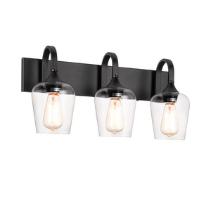 mirrea 22" 3-Light Vanity Light Fixture with Clear Glass Shade for Bathroom Lighting Black