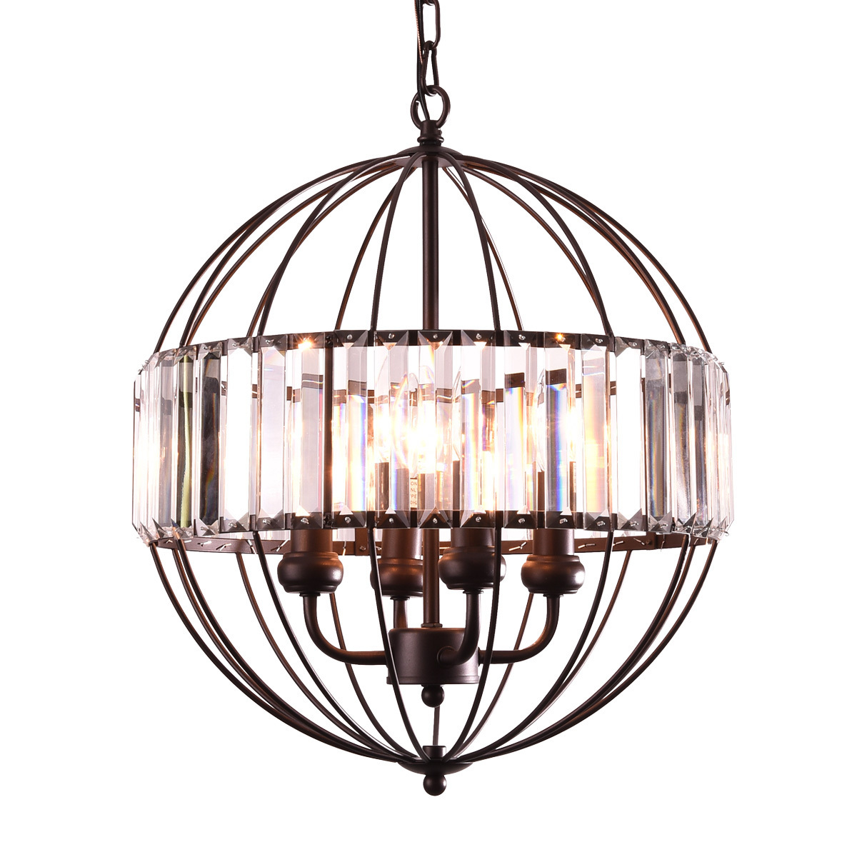 mirrea Vintage Metal Cage Crystal Chandeliers Pendant Lights Oil Rubbed Dark Bronze 4 Lights of Candelabra Base