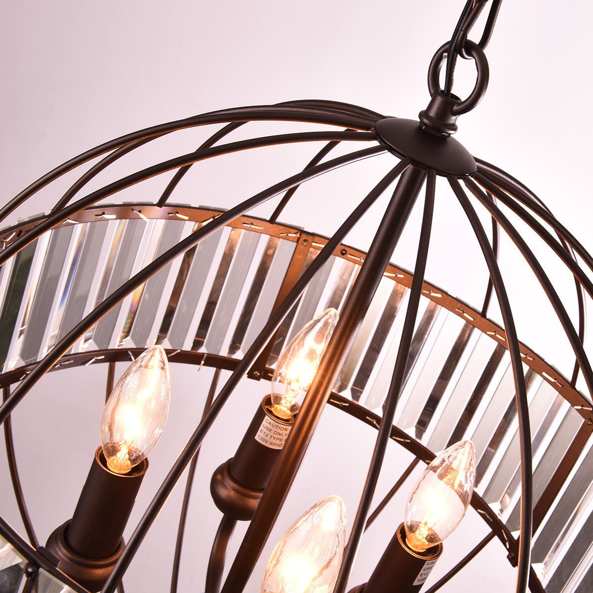 mirrea Vintage Metal Cage Crystal Chandeliers Pendant Lights Oil Rubbed Dark Bronze 4 Lights of Candelabra Base