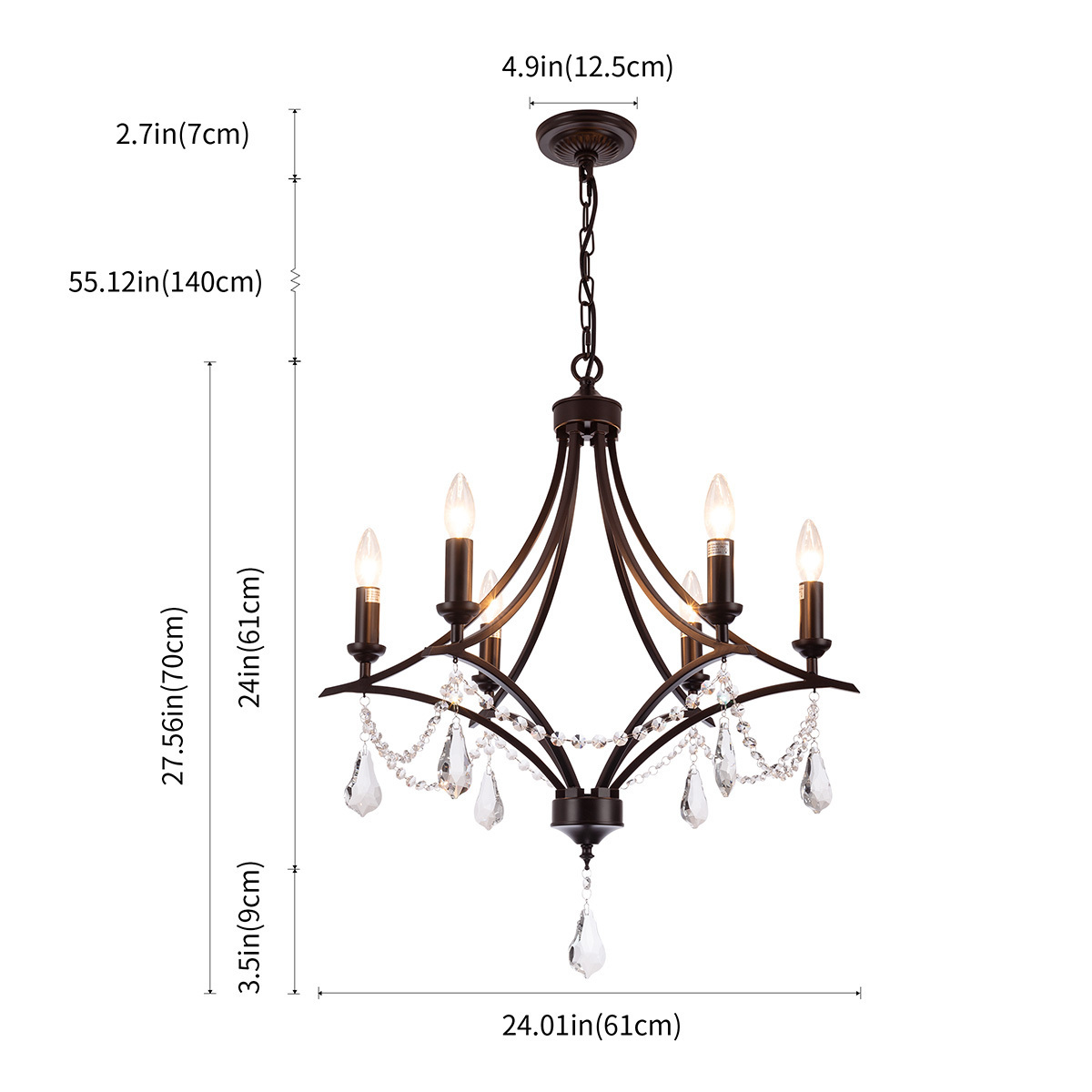 mirrea Vintage Crystal Chandeliers Pendant Lights No Shade Oil Rubbed Dark Bronze 6 Lights of Candelabra Base