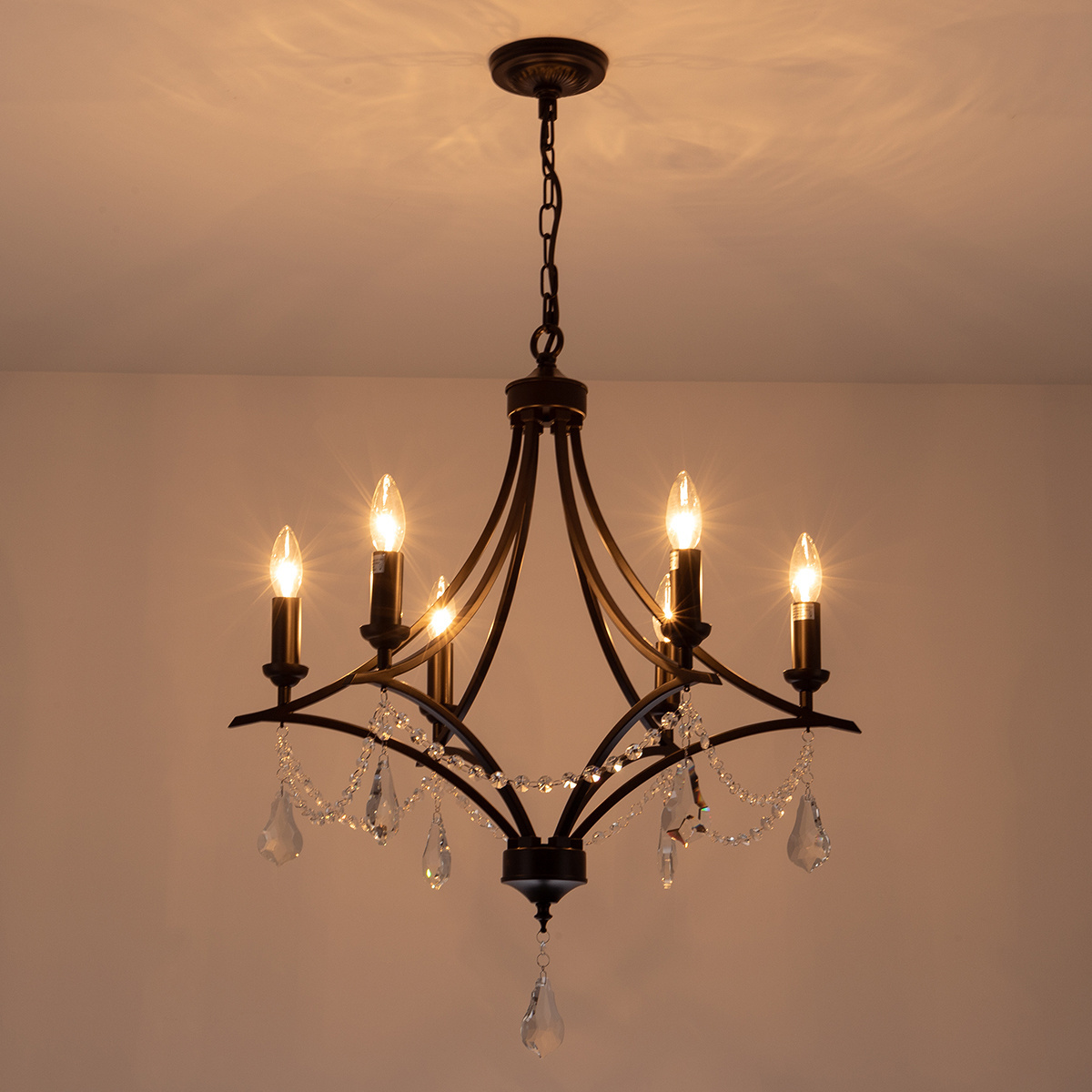 mirrea Vintage Crystal Chandeliers Pendant Lights No Shade Oil Rubbed Dark Bronze 6 Lights of Candelabra Base