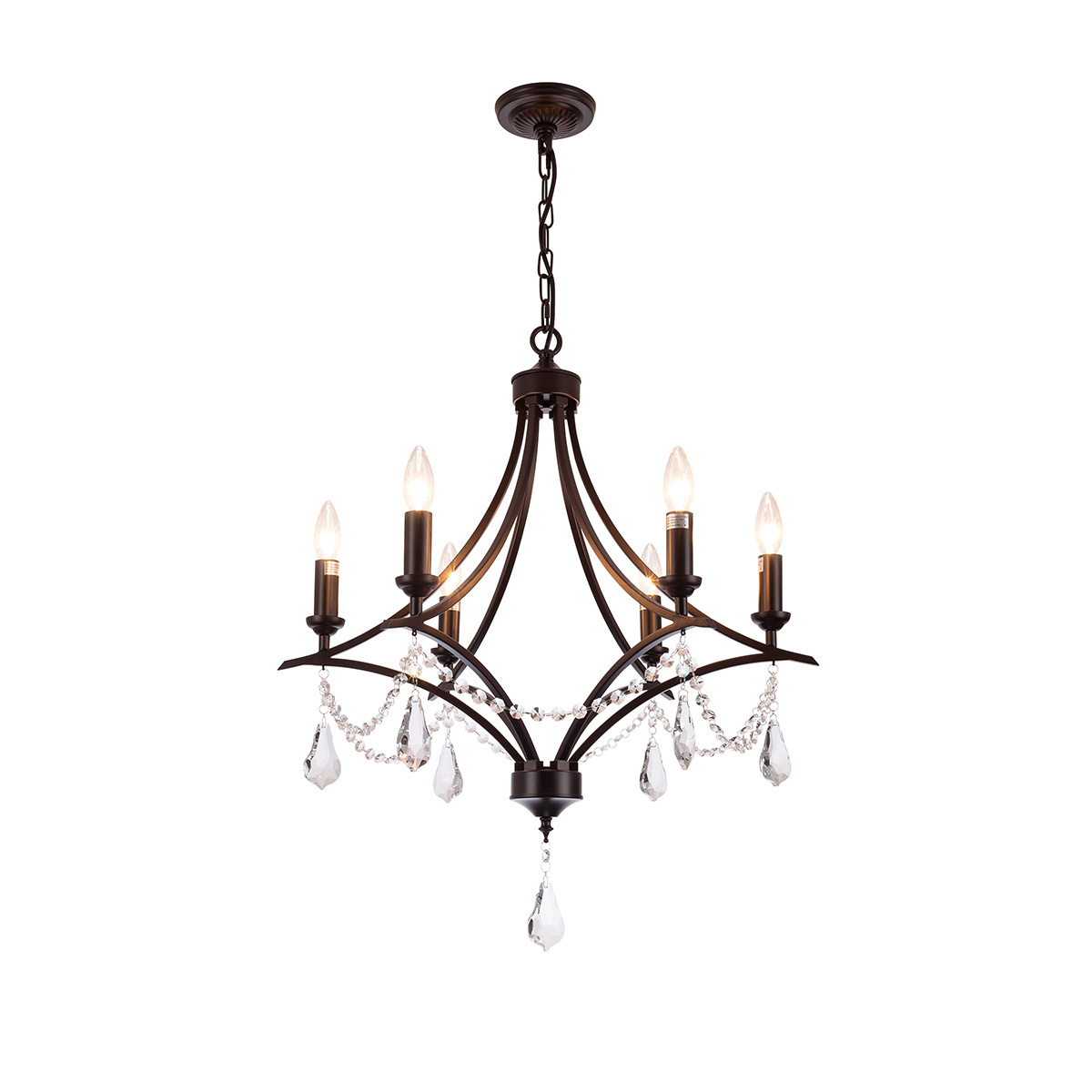 mirrea Vintage Crystal Chandeliers Pendant Lights No Shade Oil Rubbed Dark Bronze 6 Lights of Candelabra Base