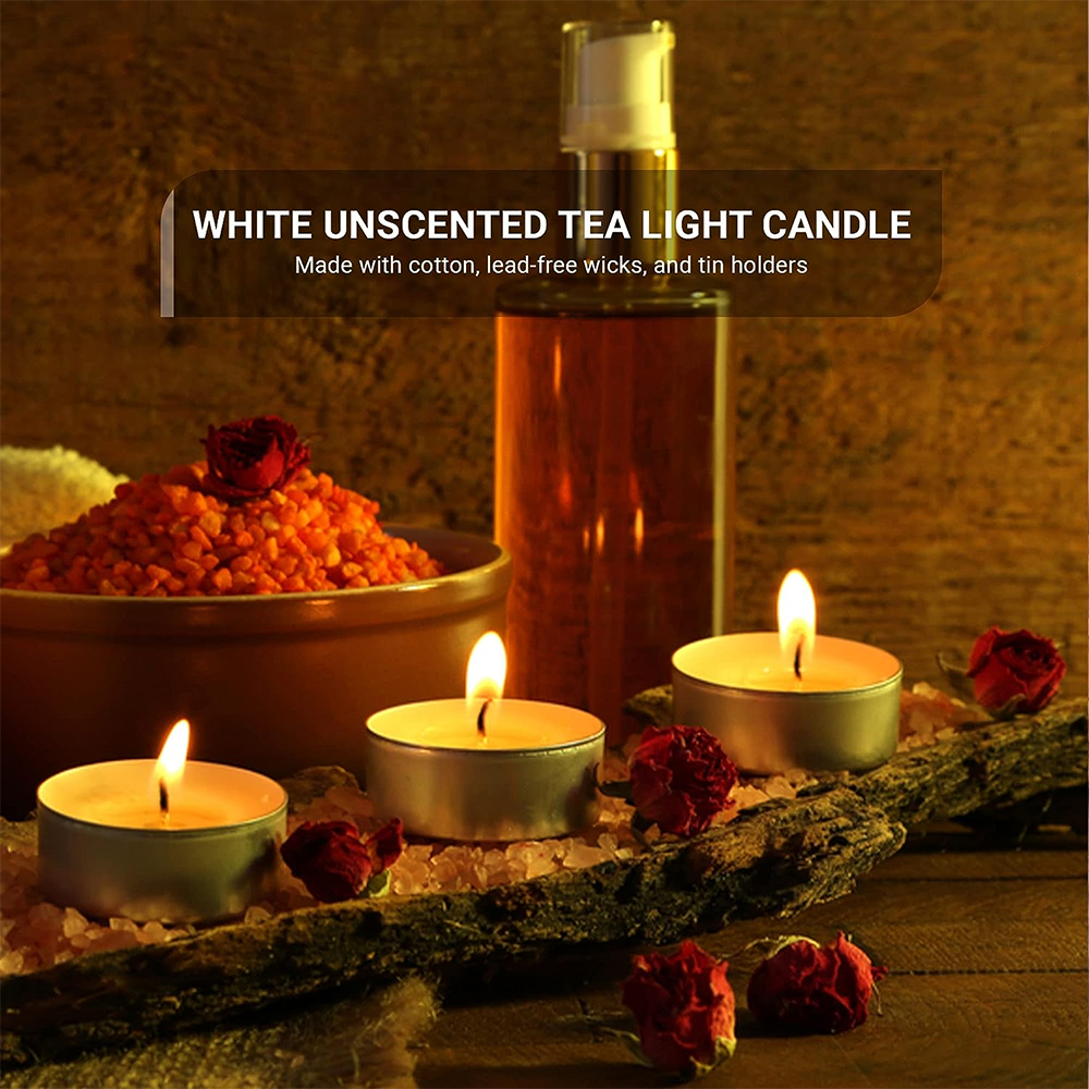 100 Pack Smokeless Unscented Candles,Tea Lights Candles 4 Hour Burn- White t Lights