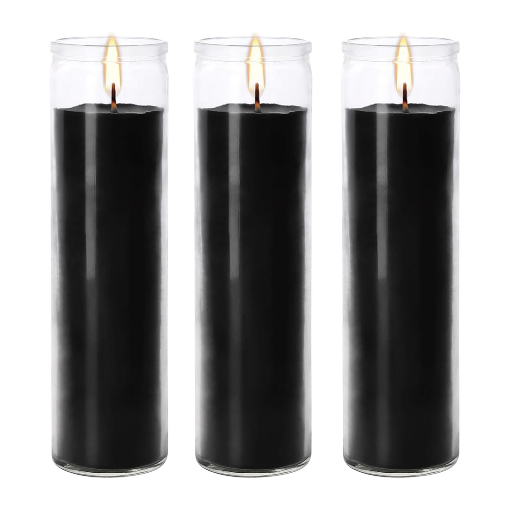 3 Pcs Black Unscented Candles,Prayer Candles in Glass Prayer Candles for Sanctuary, Memorial,Religious, Long Burn Time of 7 Days