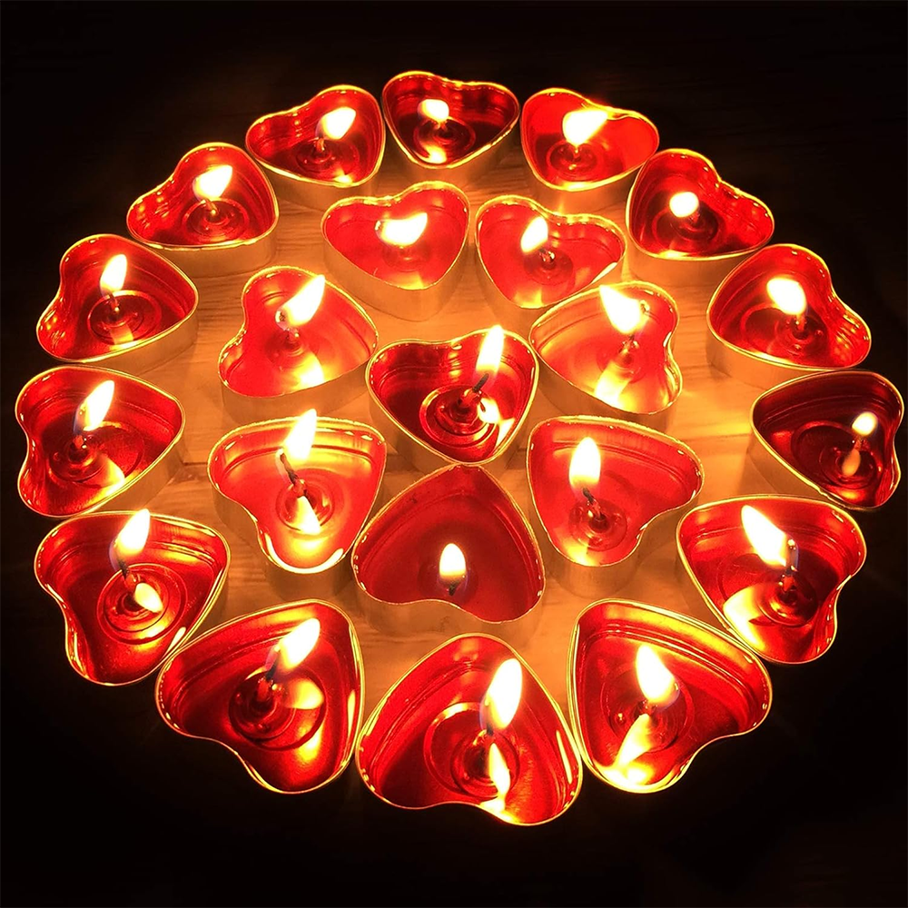 50Packs Heart Shaped Tealight Candles,Romantic Love Unscented Tea Lights Candles for Romantic Decor Pool Dinners Home Wedding