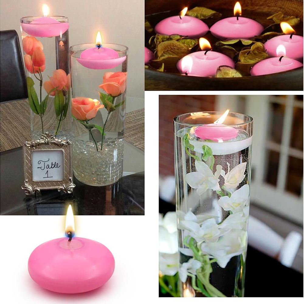 Unscented Dirpless Water Wax Floating Candles for Vases,4.5 Hour Pink Floating Candles,Wedding,Party,Pool,Holidays