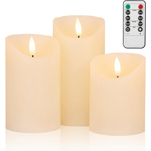 Real Wax Pillar Electric Candles with Remote Control Timer,LED Battery Operated Candles for Wedding/Christmas Decor,Set of 3