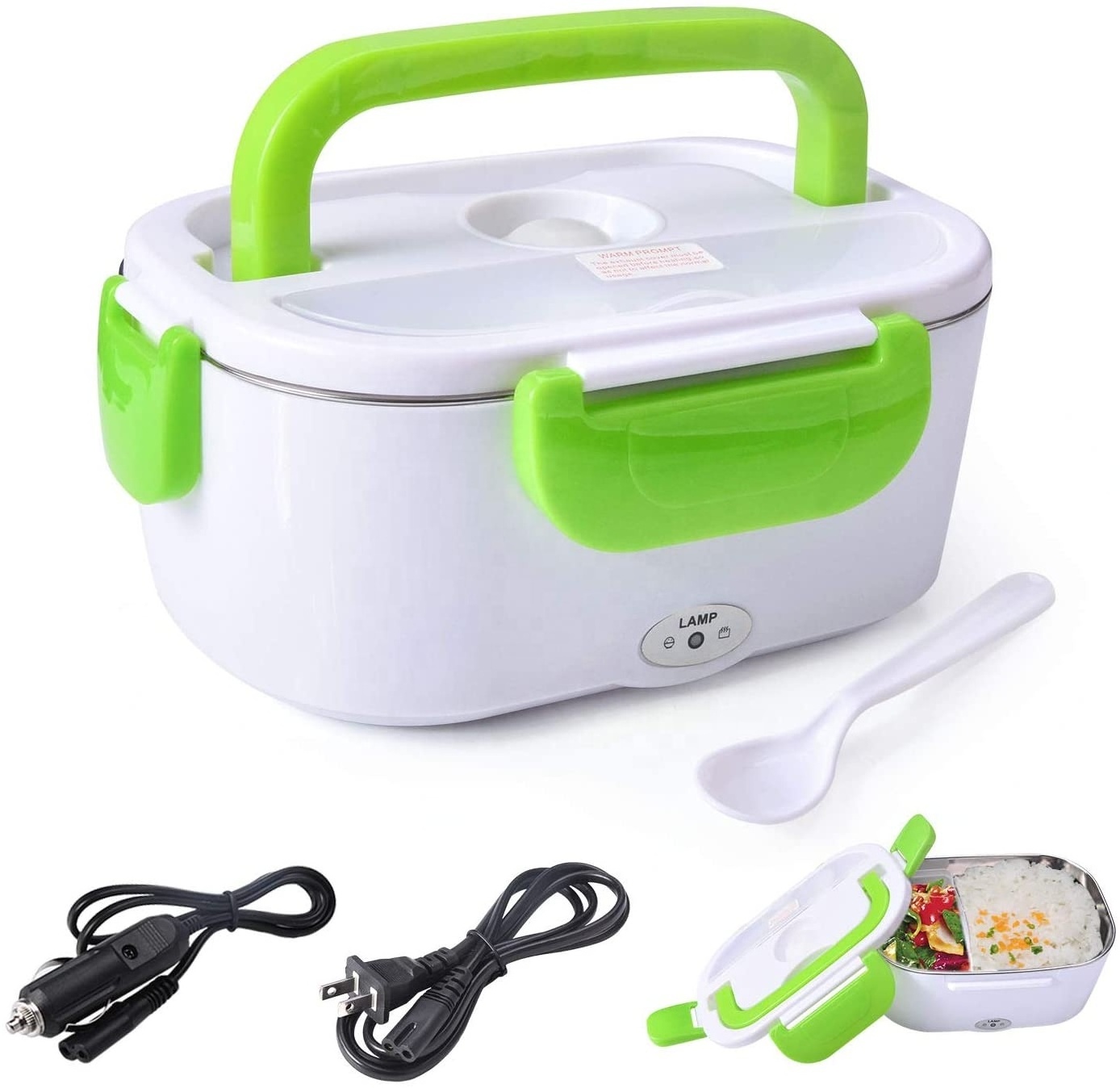 Easy Carrying Food Warmer Heated Electric Lunch Box with stainless Steel 2-In-1 Portable Food Warmer Lunch Box for Car & Home