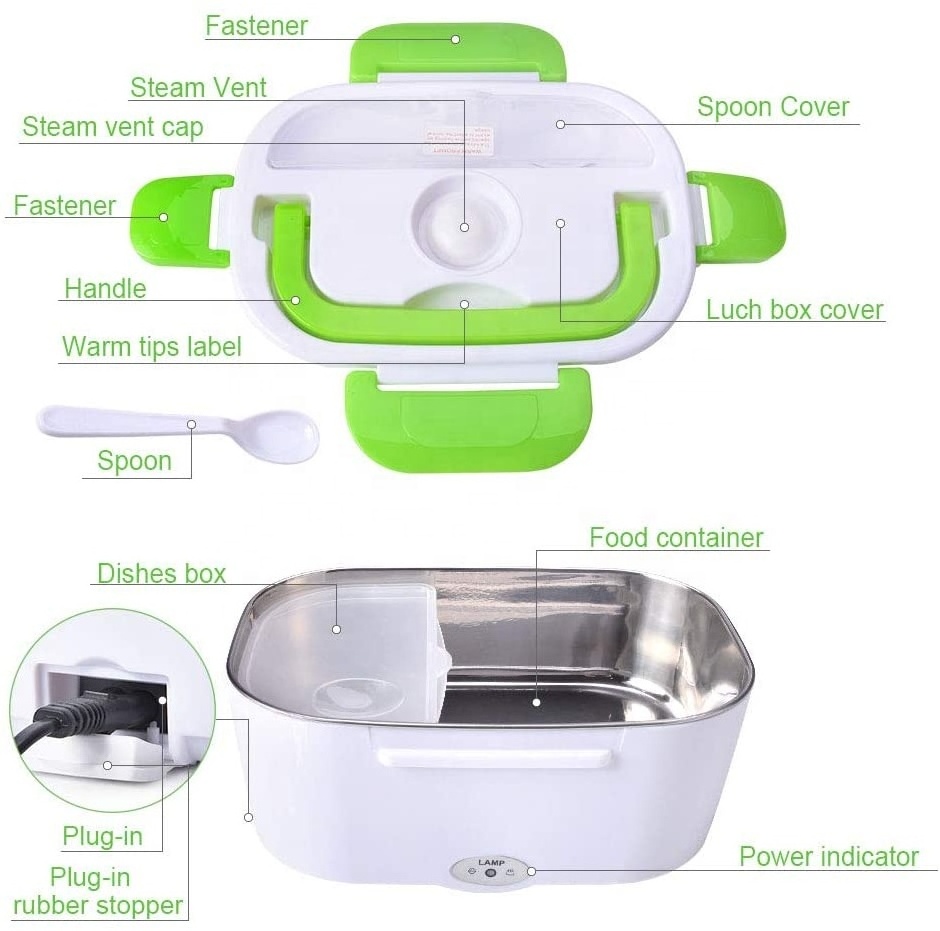 2 in 1 Electric Lunch Box 12V 110V 40W  Portable Food Warmer for Car Truck  Home and Work  Includes 2 Compartments Detachabla