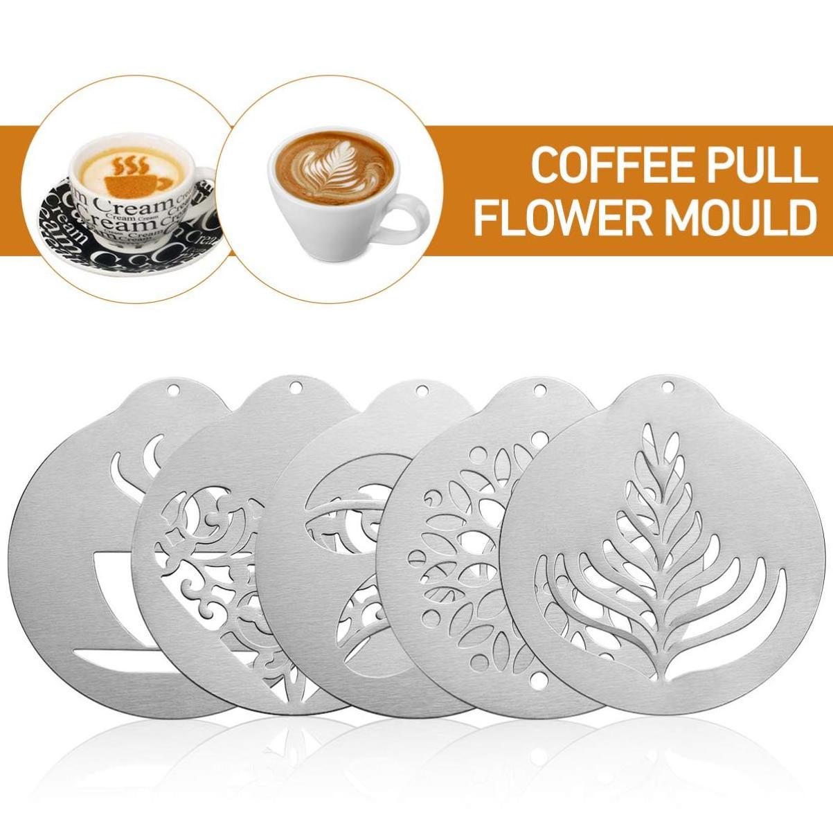 Reusable Coffee Cappuccino Milk Foam Latte Art Stencils Decorating Tool Stainless Steel Coffee Stencil