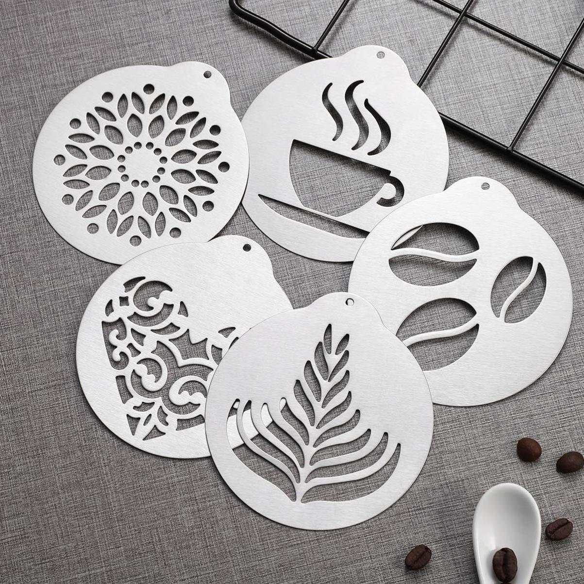 Reusable Coffee Cappuccino Milk Foam Latte Art Stencils Decorating Tool Stainless Steel Coffee Stencil