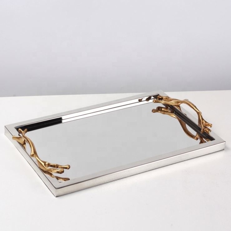 Factory Suppliers Nordic Metal Tray Creative Rectangular Serving Tray With Metal Handles